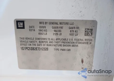 2014 Chevrolet Cruze 1Lt Auto from USA, damaged, VIN 1G1PC5SB2E7312328